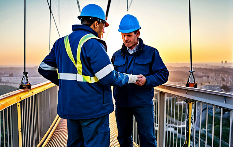 Bridge Inspection**

"A team of professional engineers, fully clothed in appropriate safety gear, inspecting a large suspension bridge at sunset. They are using advanced non-destructive testing equipment. The bridge is modern and well-maintained. Background shows a cityscape. Safe for work, appropriate content, professional, perfect anatomy, correct proportions, natural pose, well-formed hands, proper finger count, natural body proportions, high resolution, detailed, realistic lighting, modest clothing, family-friendly."

**