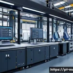 Home 21 강도와 경도 시험 이론 - A detailed industrial laboratory scene showcasing a high-tech materials testing facility, featuring ...