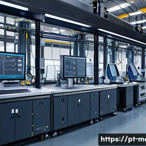 Home 33 강도와 경도 시험 이론 - A detailed industrial laboratory scene showcasing a high-tech materials testing facility, featuring ...