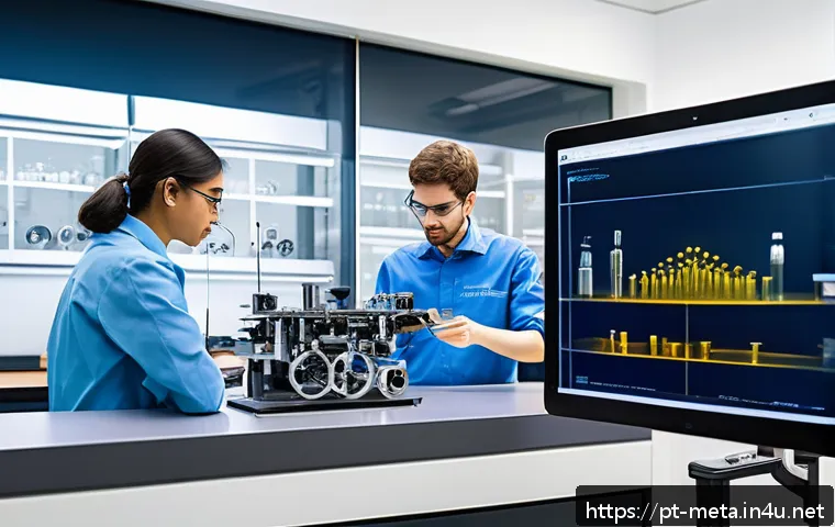 금속재료 분야 대학원 선택법 - A modern university engineering laboratory focused on metallic materials research, featuring advance...